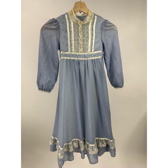 Gunne Sax Baby Blue Cottage Core Prairie Lace Trim Long Sleeve Dress 6 Gunne Sax Baby Blue Cottage Core Prairie Lace Trim Long Sleeve Dress 6